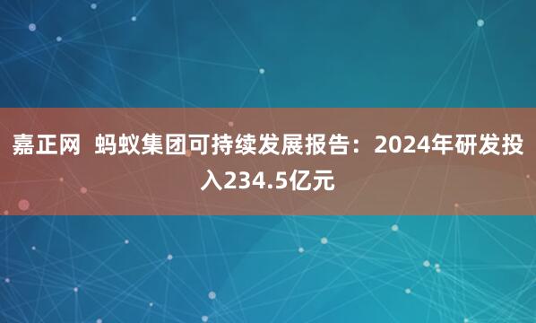 嘉正网  蚂蚁集团可持续发展报告：2024年研发投入234.5亿元